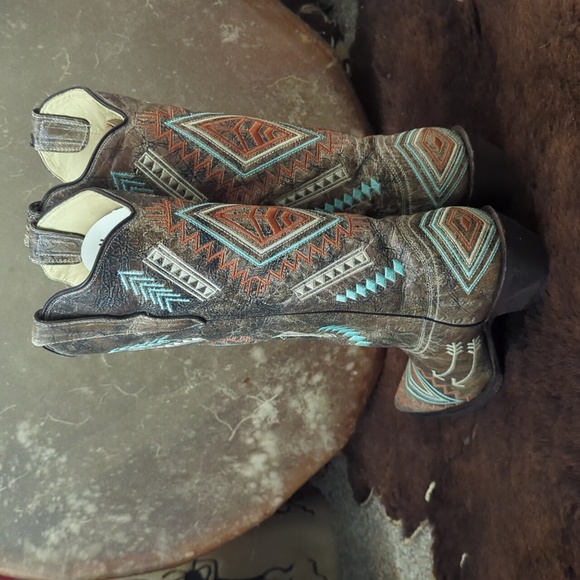 CORRAL E1037 snip toe distressed leather Aztec/Southwest cowgirl boots sz 8 NEW - Picture 5 of 16